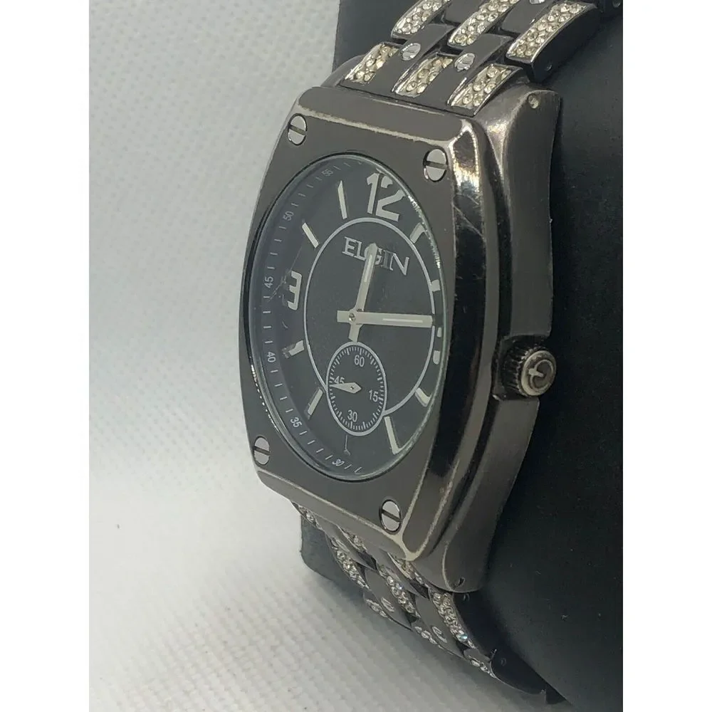 Elgin FG9752 Men's Silver Stainless Steel Analog Black Dial Quartz Watch KS126